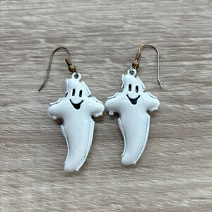 Vintage 1990s Metal Ghost Bell Jingle Dangle Earrings